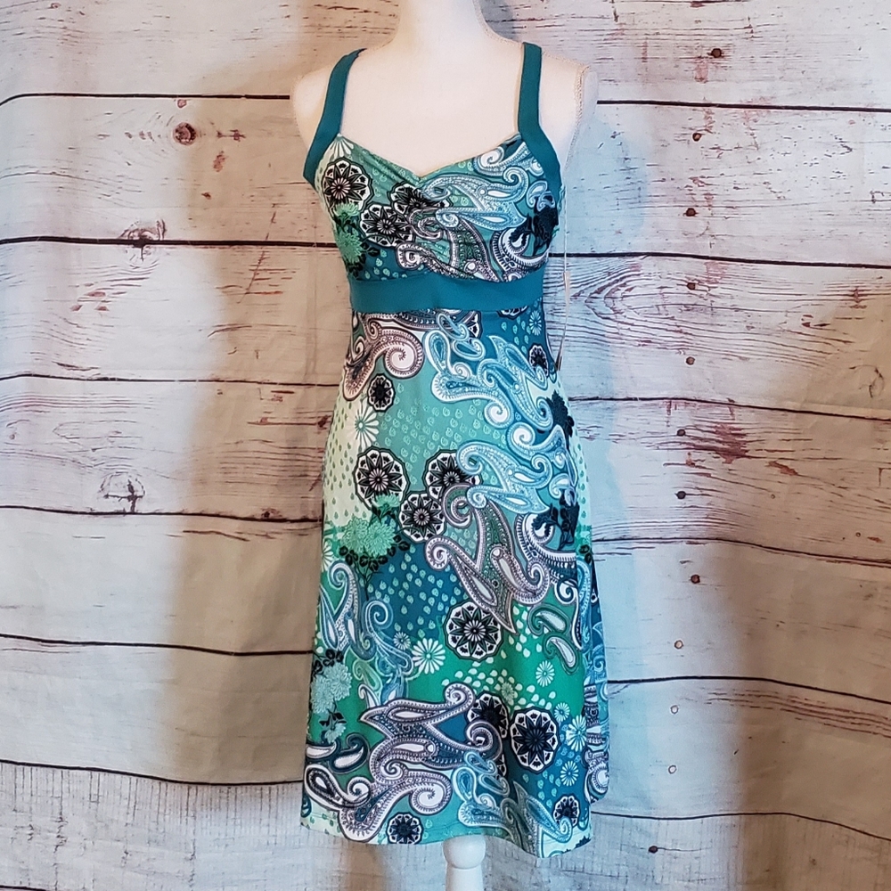 Prana Impress Dress Teal Garden Size M NWT